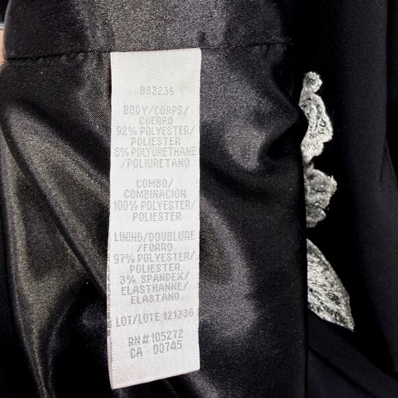 Theia Black Cape Sleeve Sheath Dress Women’s 4 Floral Appliqué Cocktail Evening - Picture 9 of 11